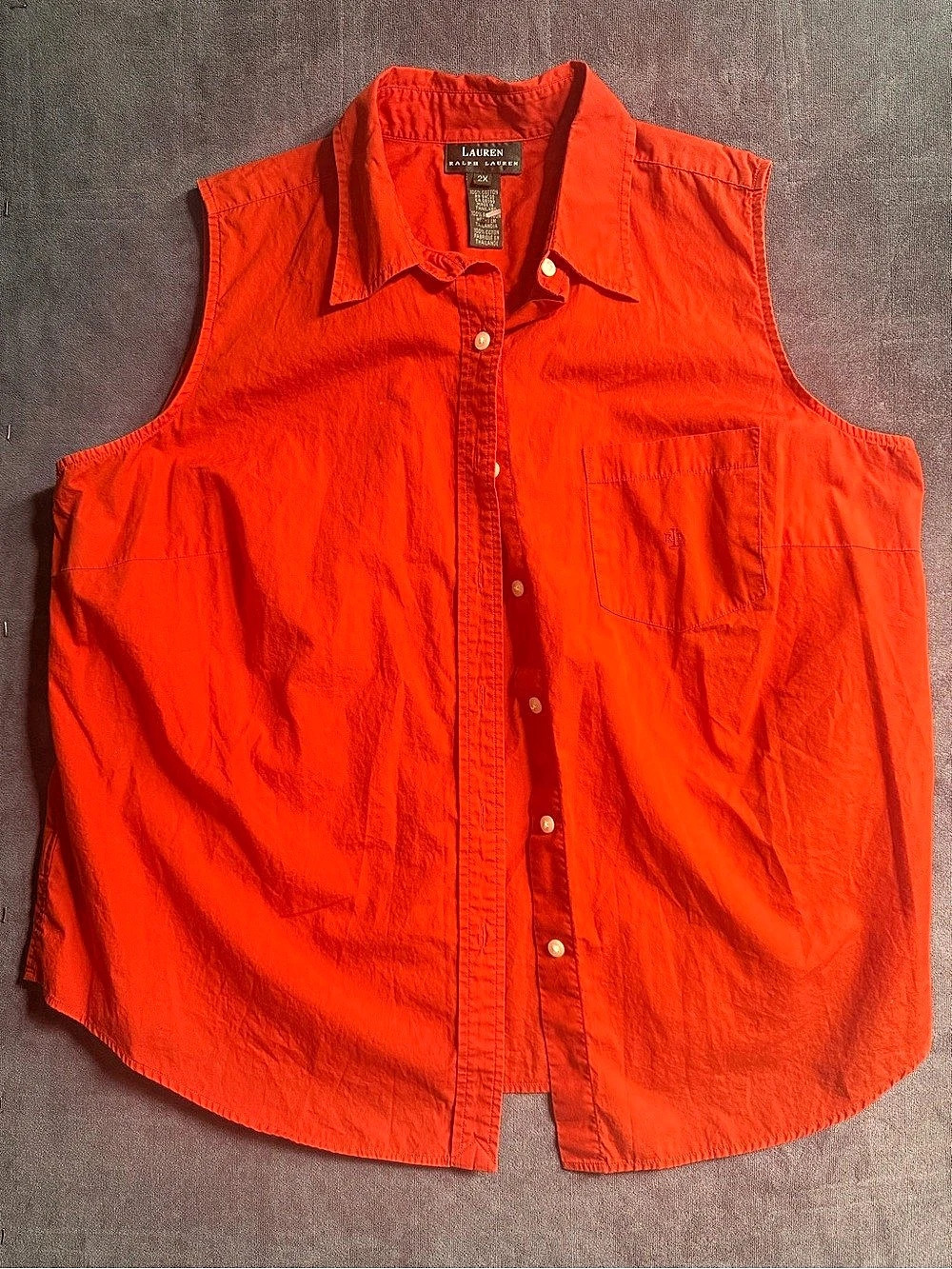 Lauren Ralph Lauren Sleeveless Button-Front Shirt Orange Red 2X